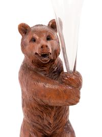 A Pair of Black Forest Style Carved Wood Bear-Form Trumpet Vases