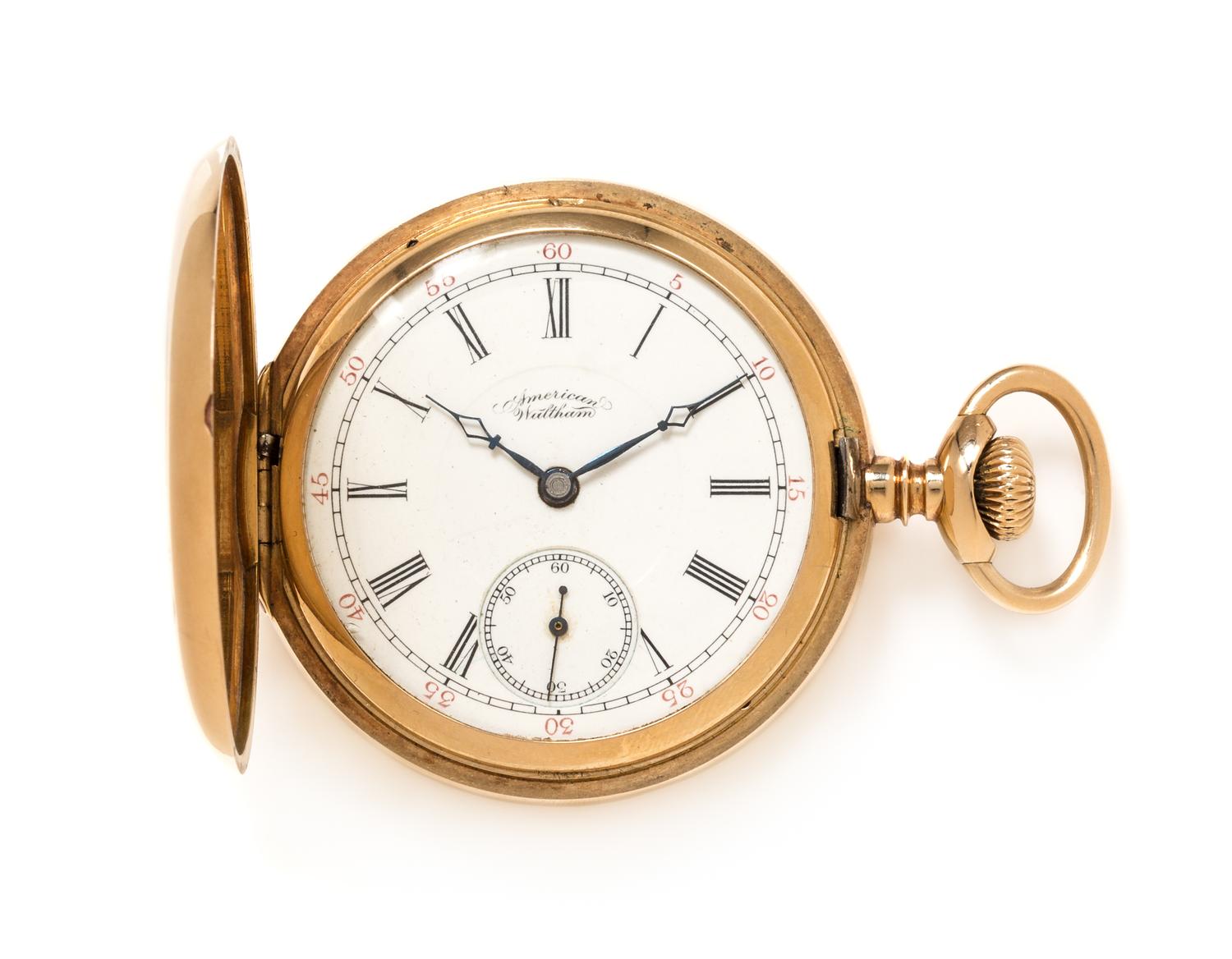 A 14 Karat Yellow Hunter Case Pocket Watch, American Waltham, Circa 1898, 76.70 dwts.