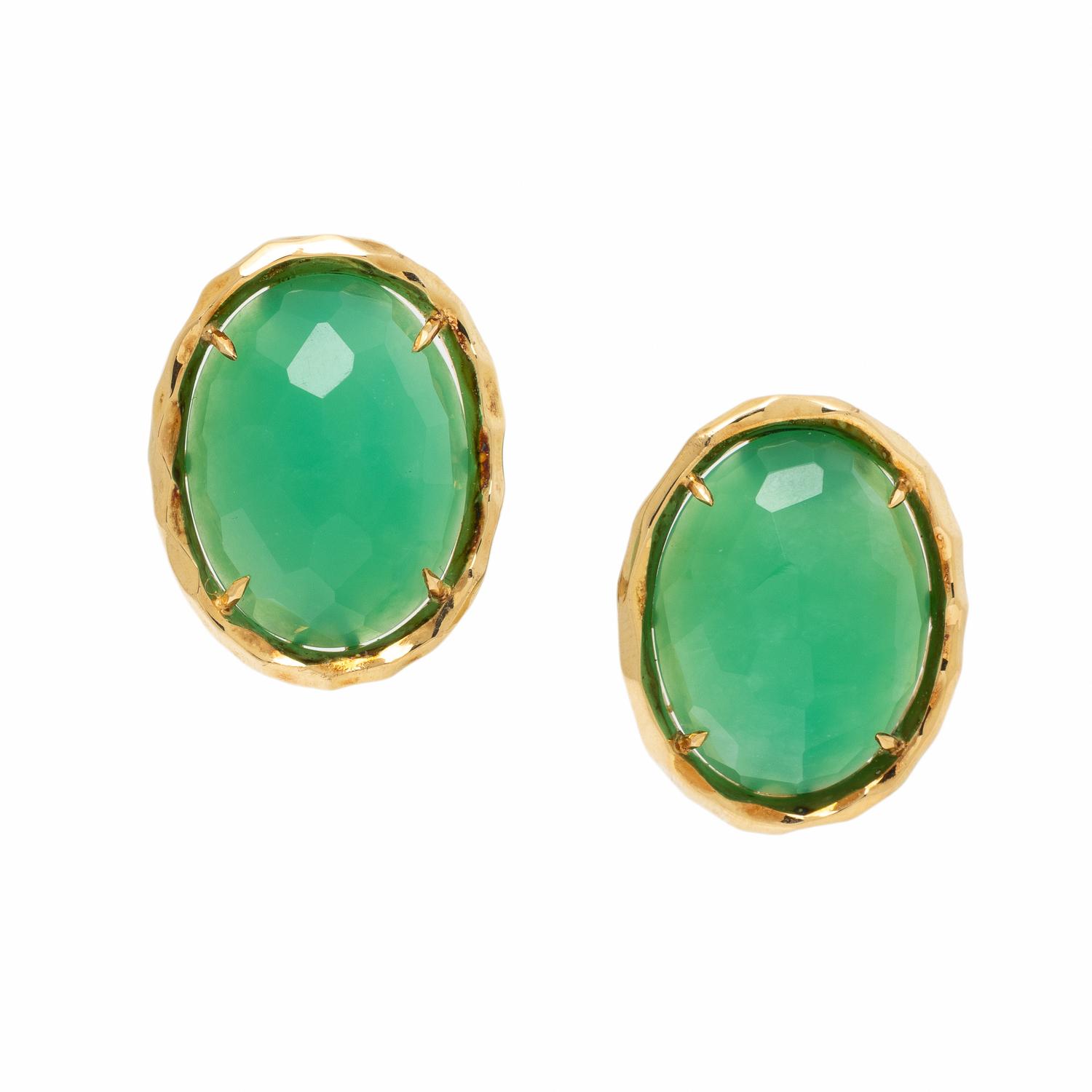 Green Chalcedony and Yellow Gold Earrings