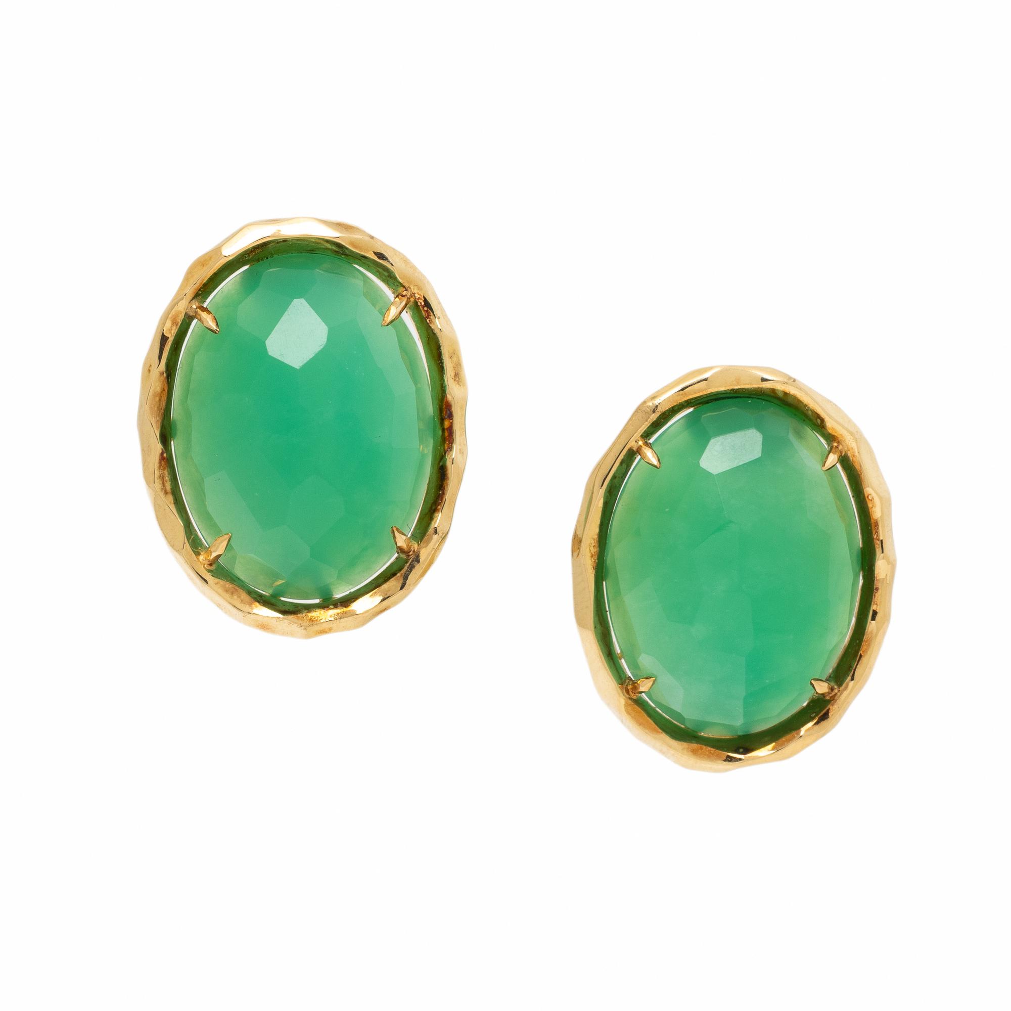Green Chalcedony and Yellow Gold Earrings