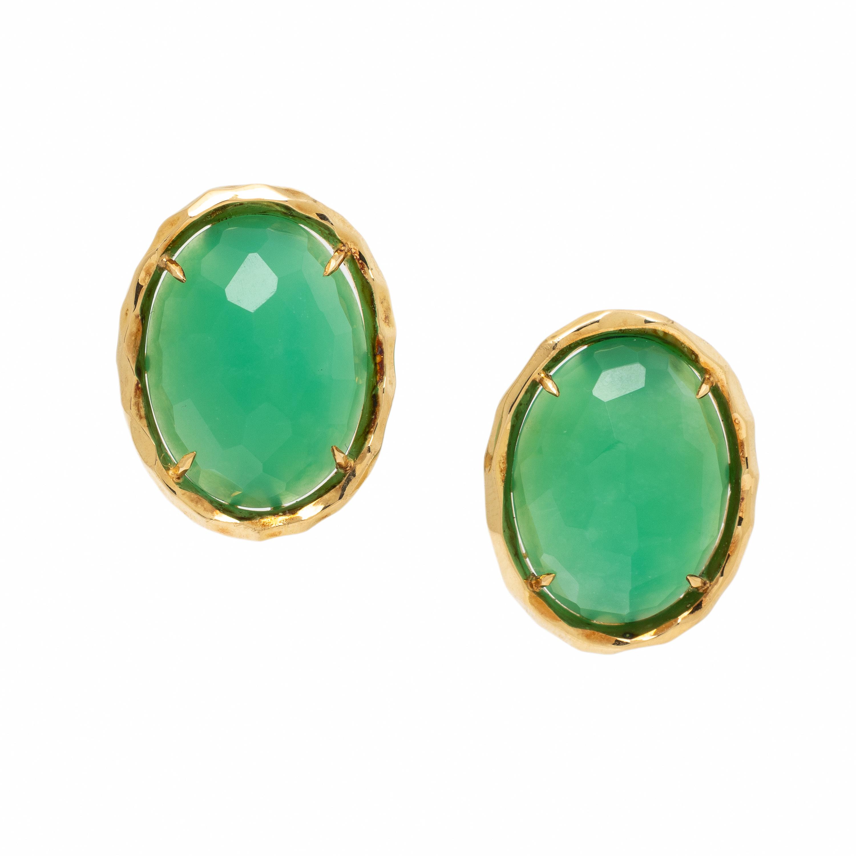 Green Chalcedony and Yellow Gold Earrings