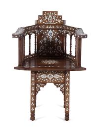 A Syrian Mother-of-Pearl and Metal Inlaid Walnut Armchair