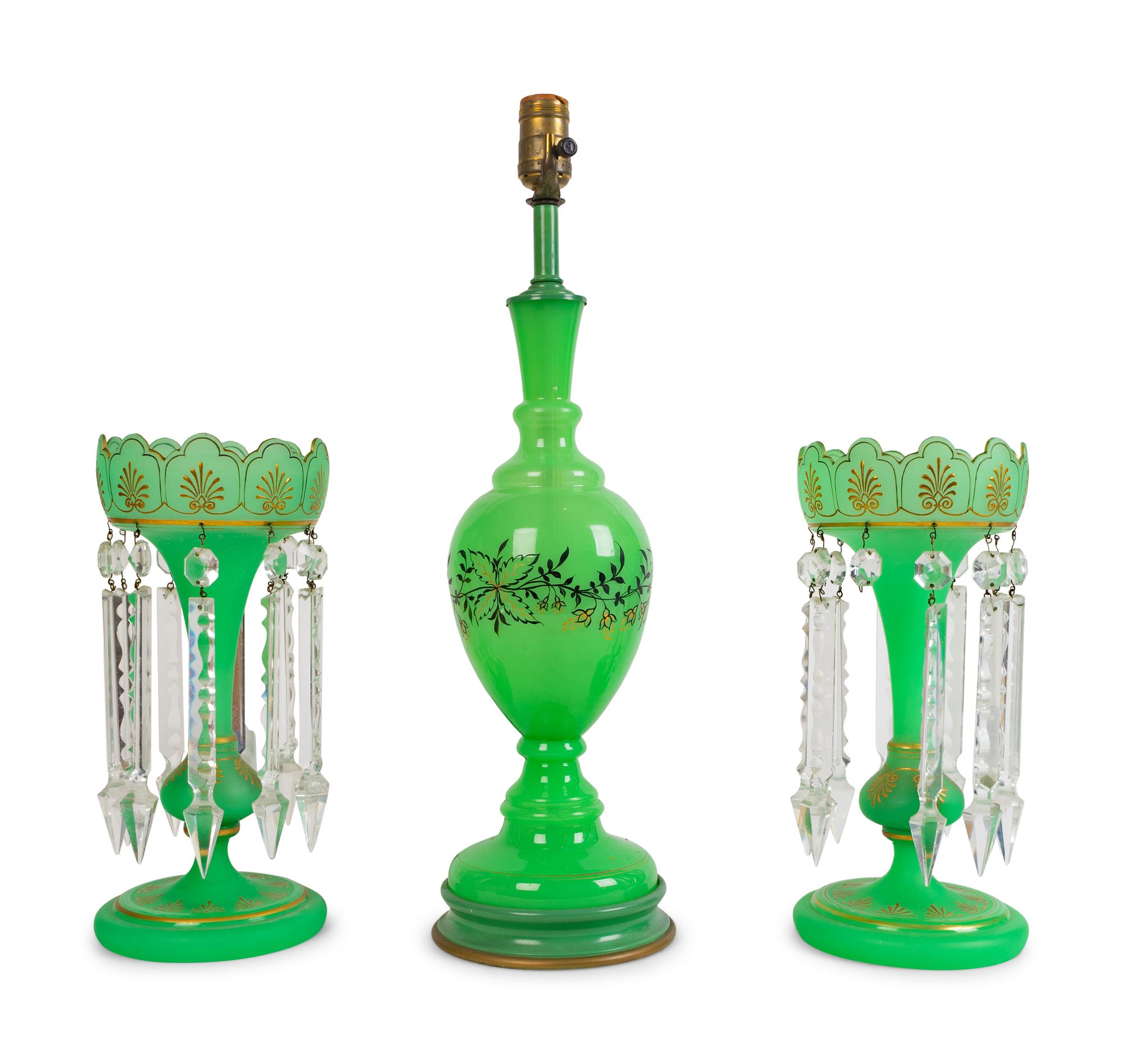 A Pair of French Bohemian Opaline Glass Girandoles — 19TH CENTURY