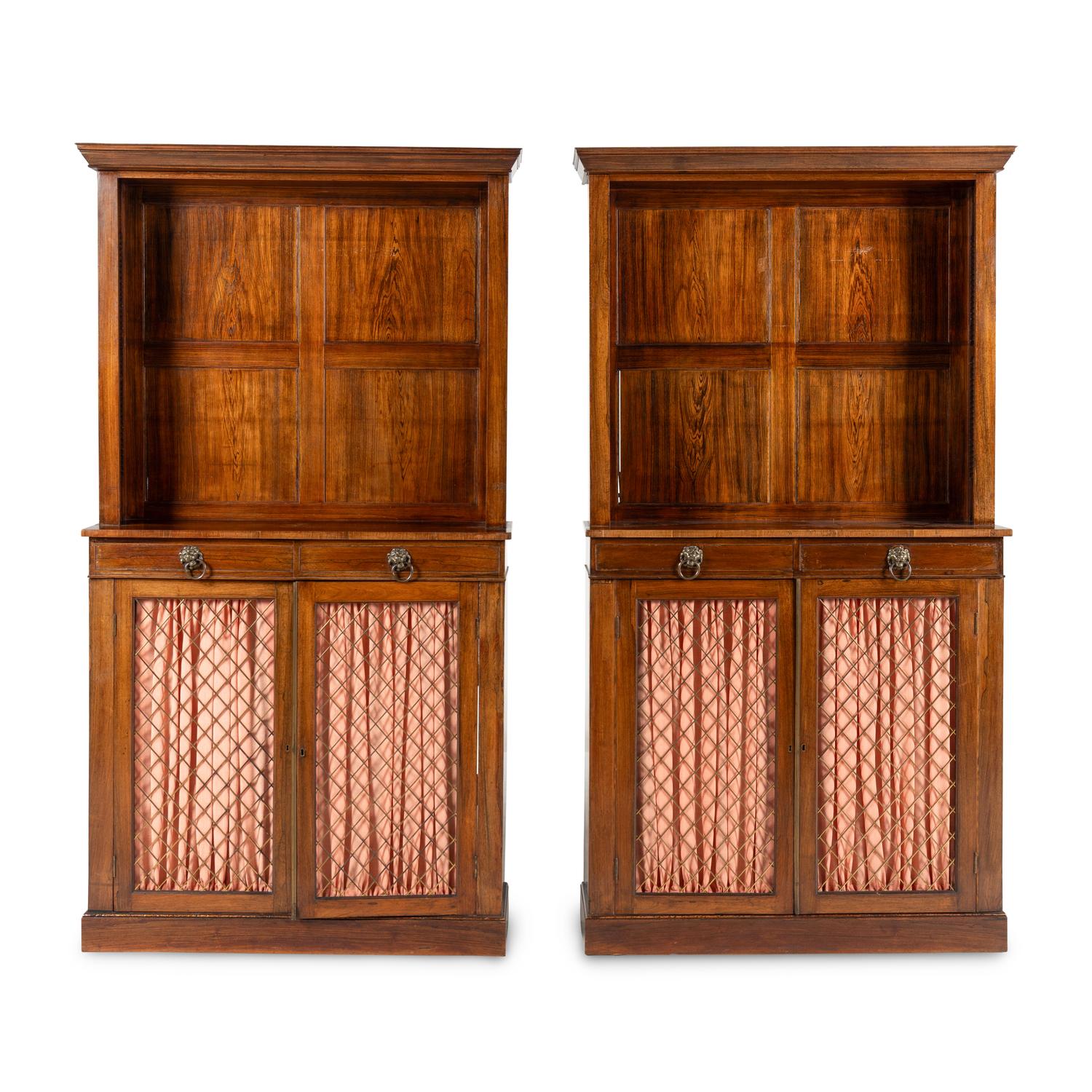 A Pair of Regency Style Rosewood and Grain-Painted Cabinets