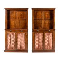 A Pair of Regency Style Rosewood and Grain-Painted Cabinets