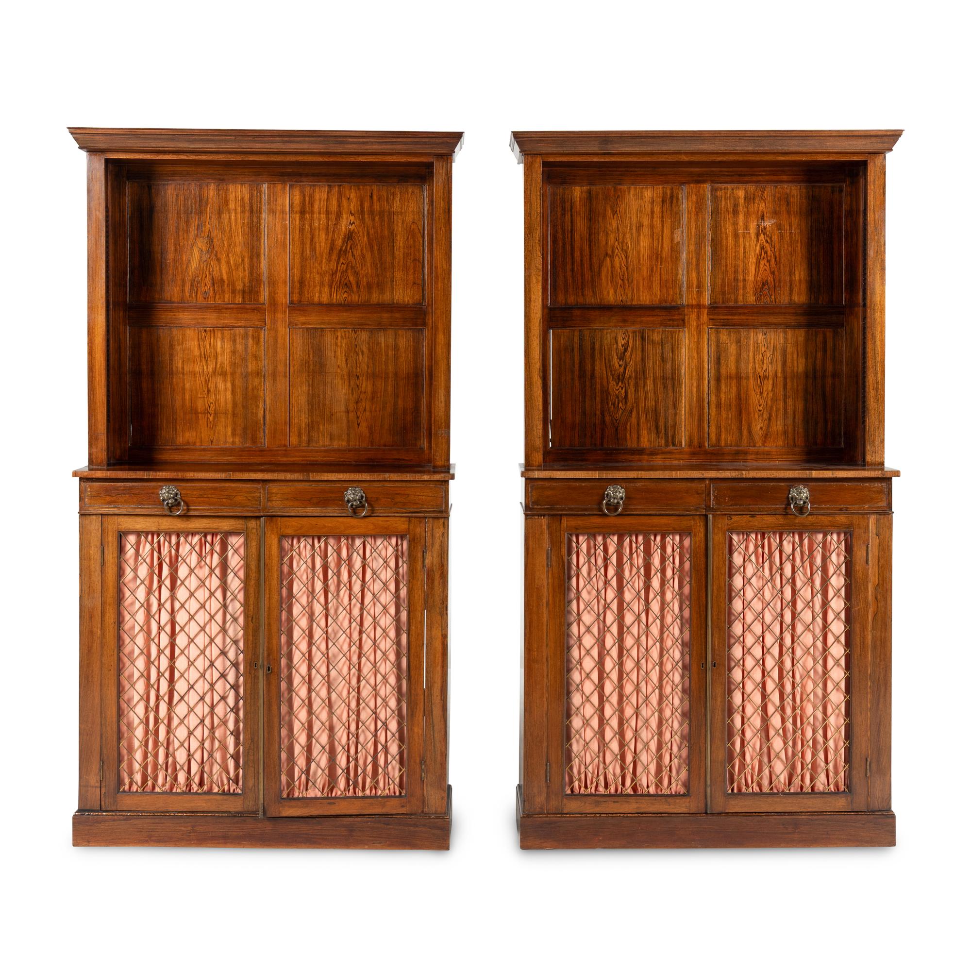 A Pair of Regency Style Rosewood and Grain-Painted Cabinets
