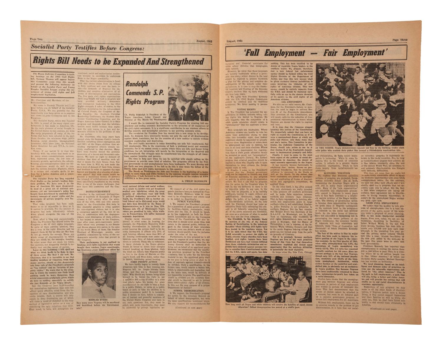[AFRICAN AMERICANA - CIVIL RIGHTS]. Join the March on Washington for Jobs and Freedom! New York: Socialist Party, August 1963. Special Supplement, New America .