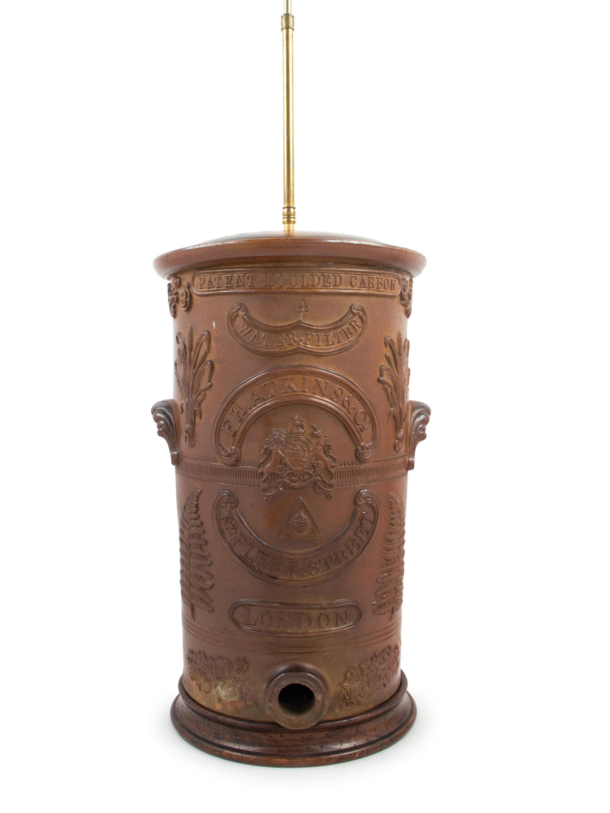 An English Stoneware Water Filter Mounted as a Lamp