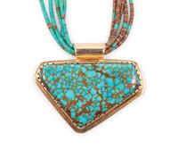 Rolled Turquoise and Heishi Multi-Strand Necklace, with 14k Gold and Turquoise Pendant