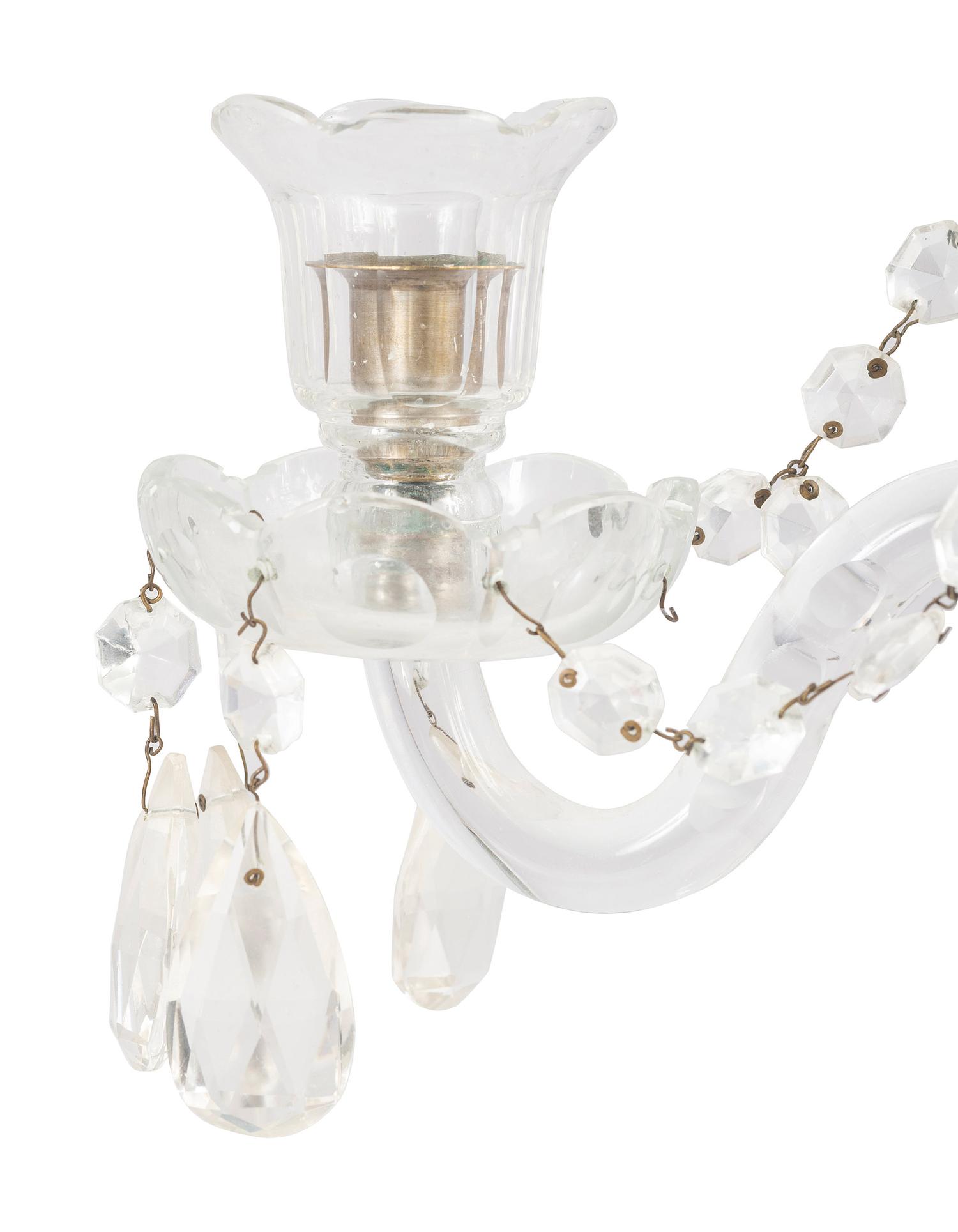 A Pair of Cut and Faceted Glass Two-Light Girandole Candelabra