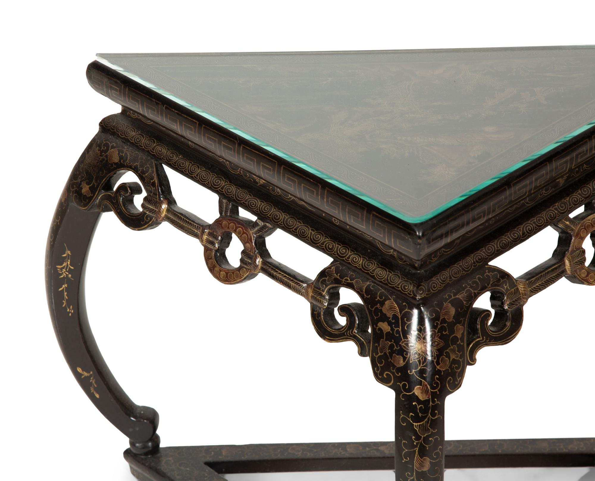 A Pair of Chinese Black and Gilt Lacquer Corner Tables
