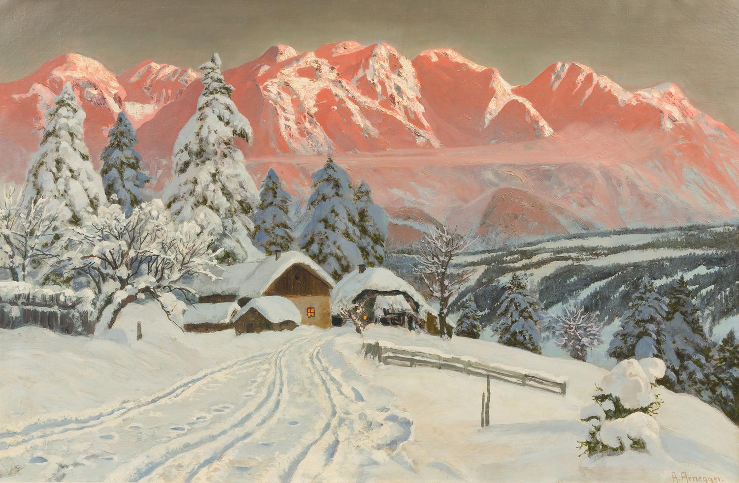 Alois Arnegger, (Austrian, 1879-1967), Snowy Scene