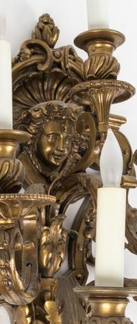 A Pair of Neoclassical Gilt Bronze Eight-Light Sconces