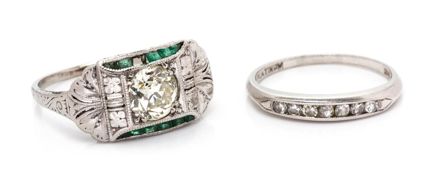 A Collection of Art Deco Platinum and Diamond Rings, 4.50 dwts.