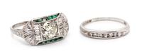A Collection of Art Deco Platinum and Diamond Rings, 4.50 dwts.
