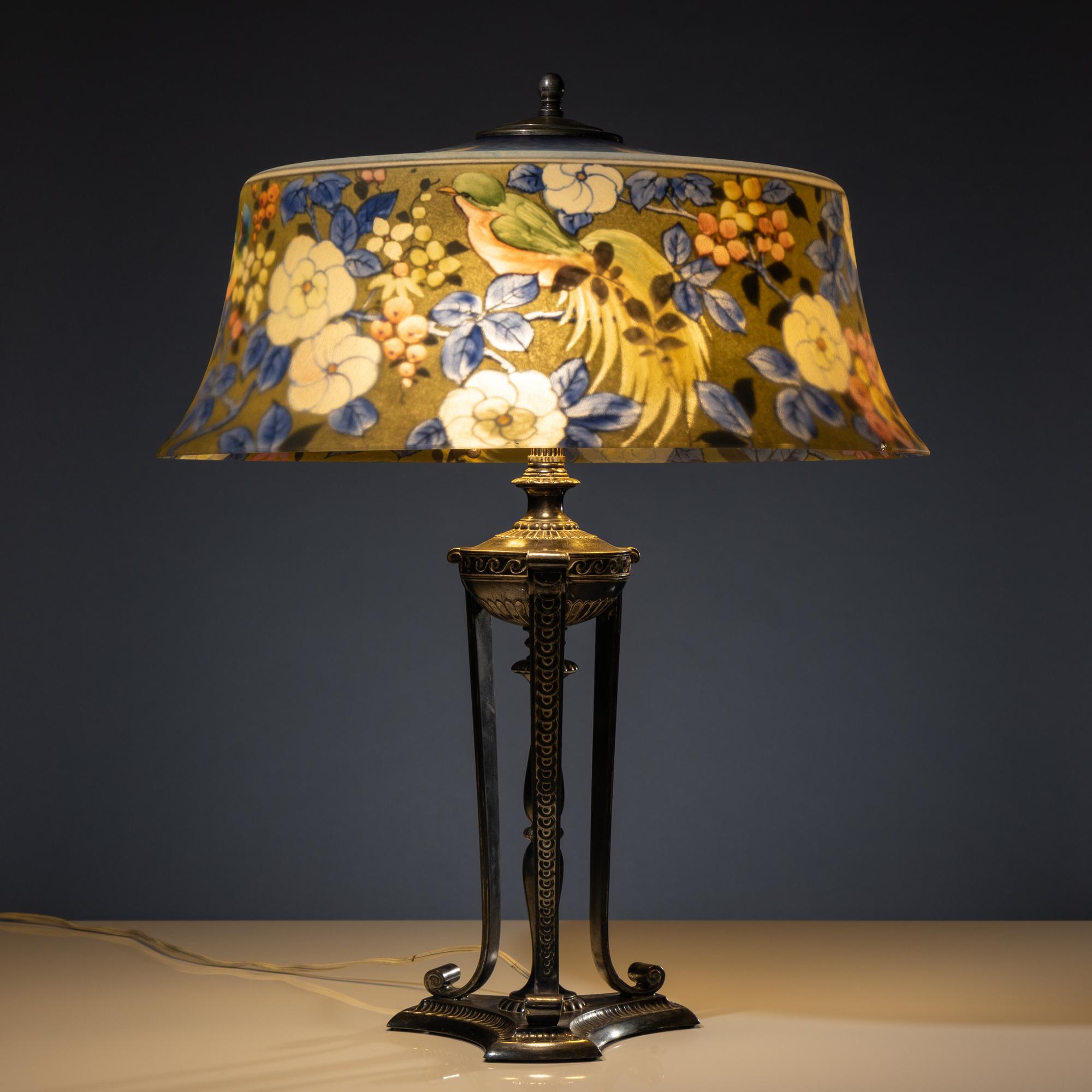 Reverse-painted Birds of Paradise lamp