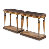 A Pair of Swedish Painted and Parcel-Gilt Porphyry-Top Console Tables