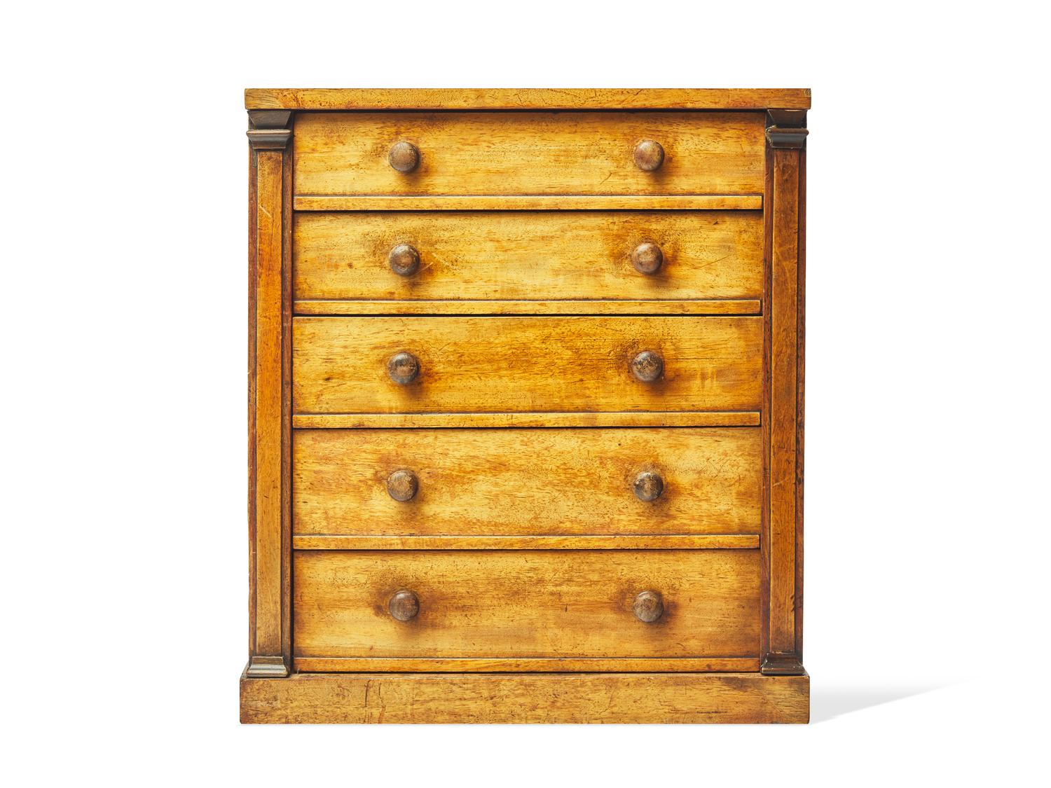 A Miniature William IV Fruitwood Wellington Chest