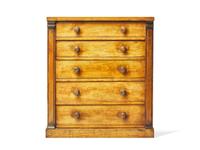 A Miniature William IV Fruitwood Wellington Chest