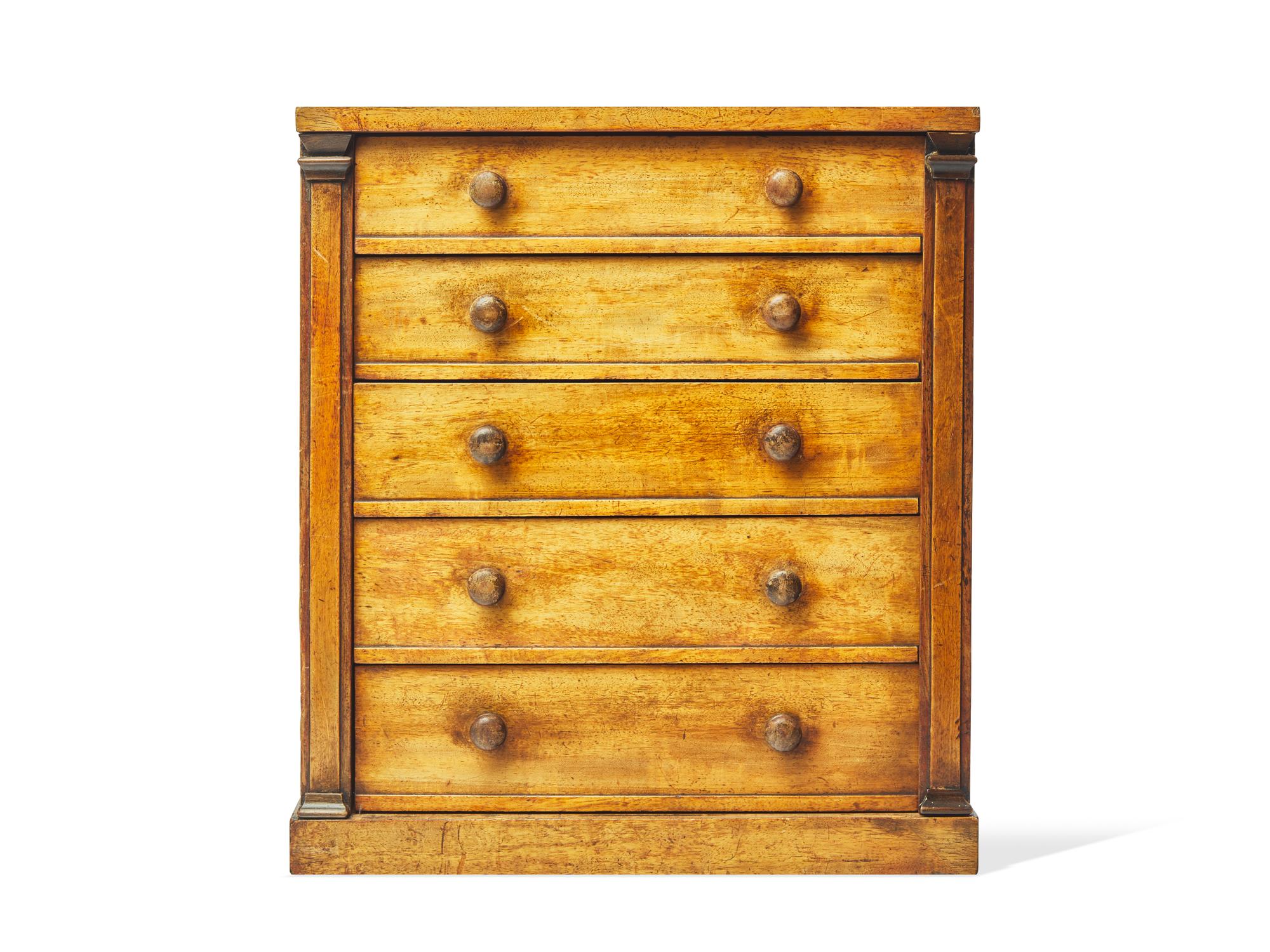 A Miniature William IV Fruitwood Wellington Chest