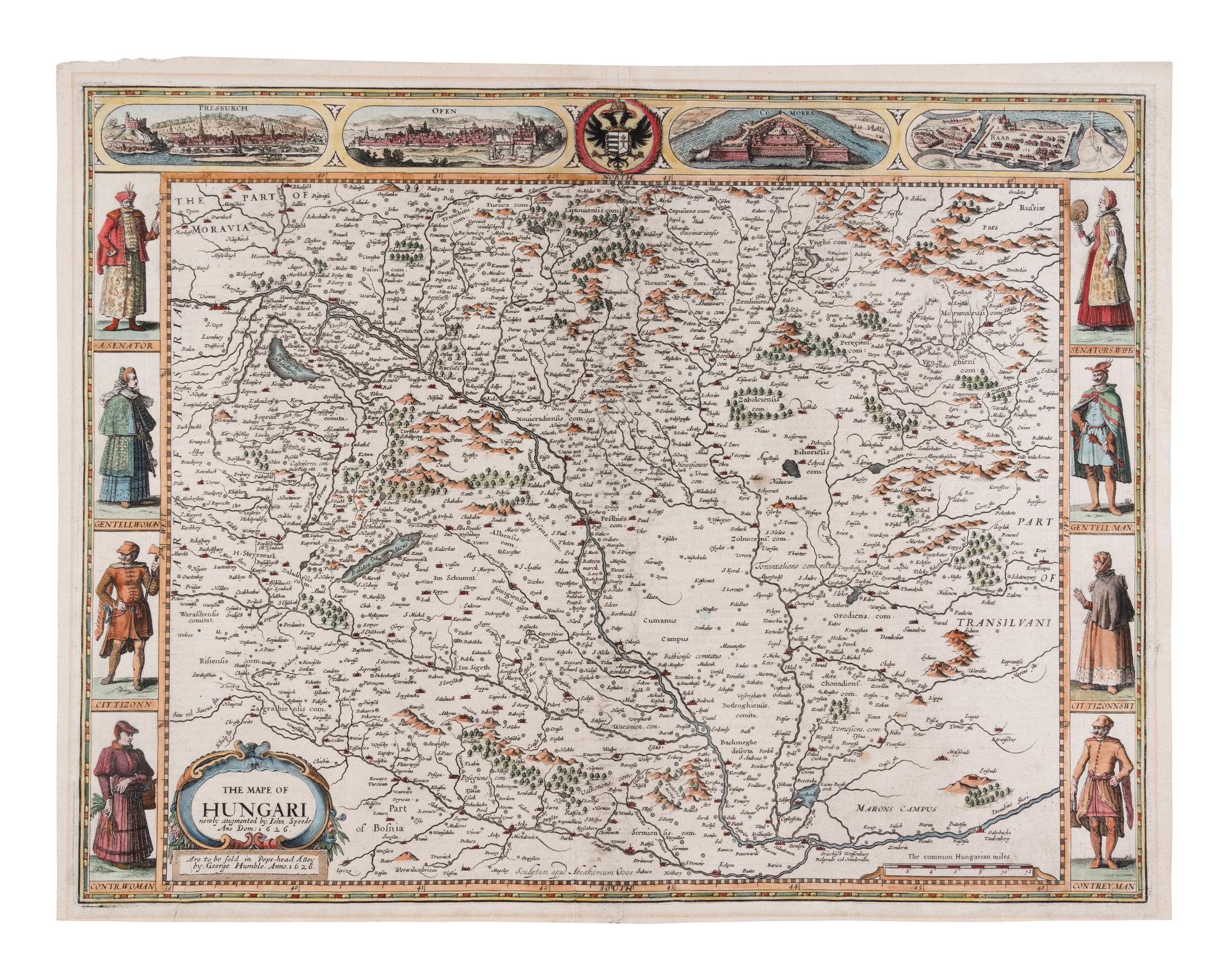 [TRAVEL & EXPLORATION -- MAP]. SPEED, John (1552-1669). The Mape of Hungari newly augmented . London: George Humble, 1631.