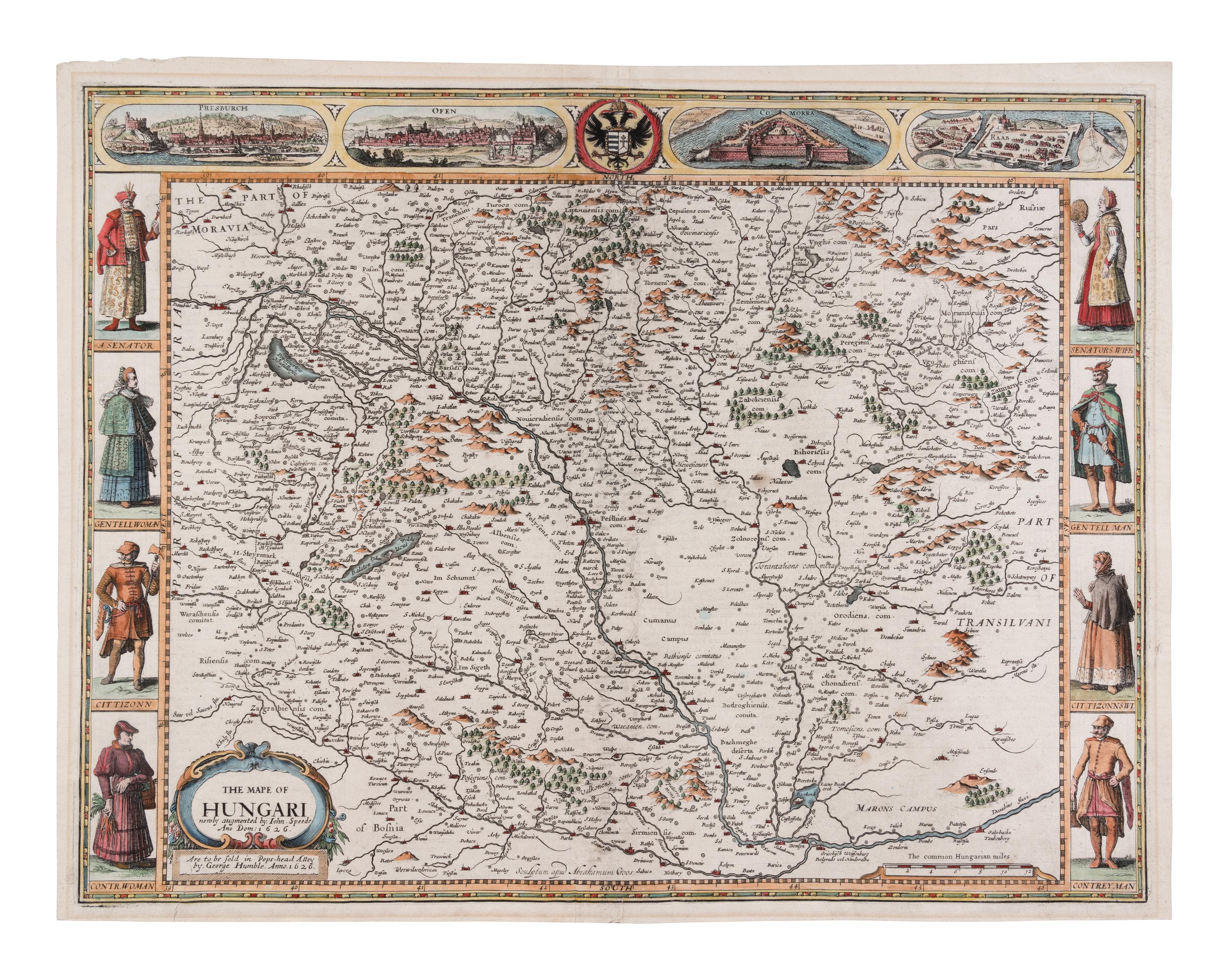 [TRAVEL & EXPLORATION -- MAP]. SPEED, John (1552-1669). The Mape of Hungari newly augmented . London: George Humble, 1631.