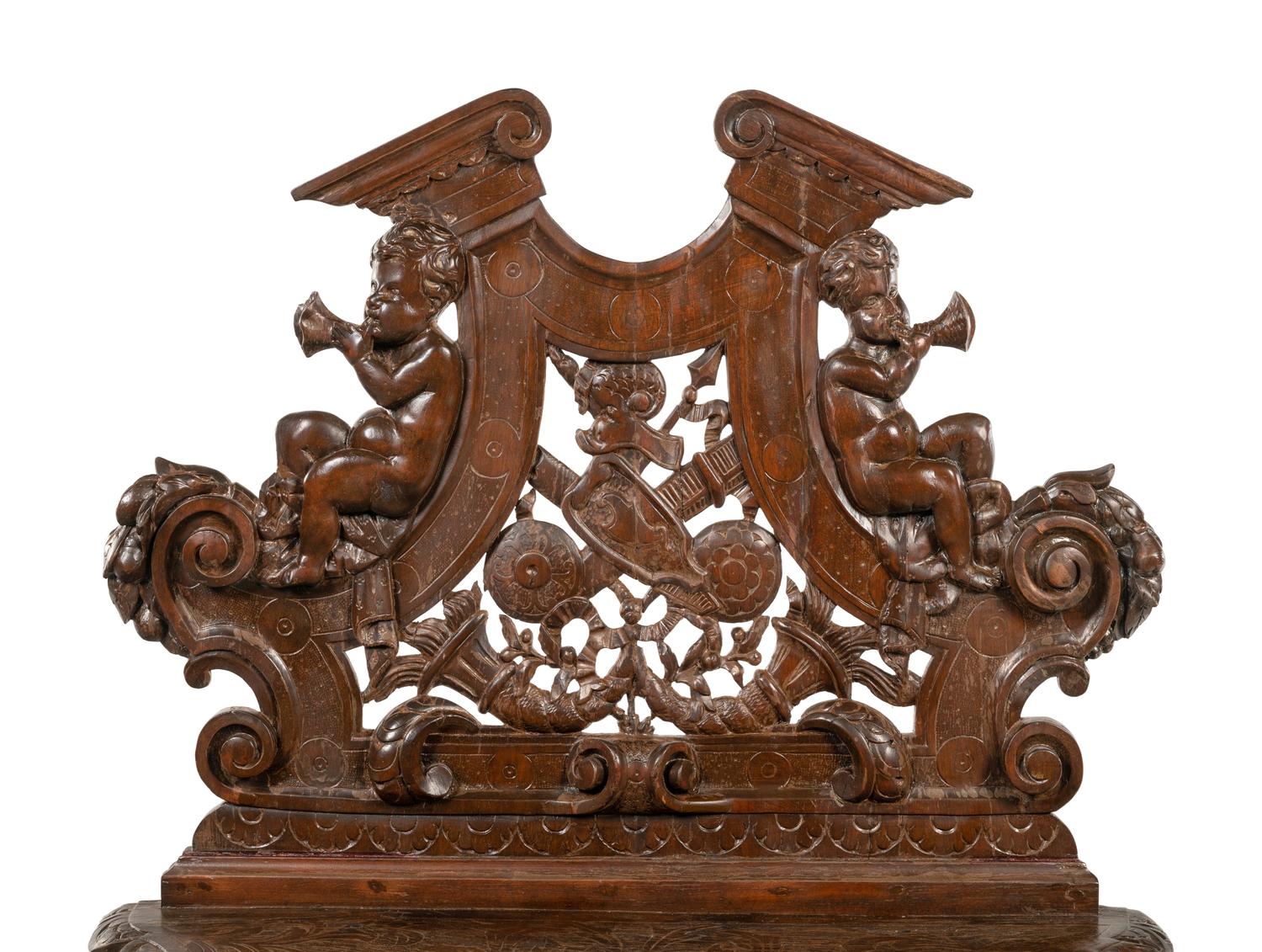 An Italian Baroque Style Carved Walnut Hall Bench