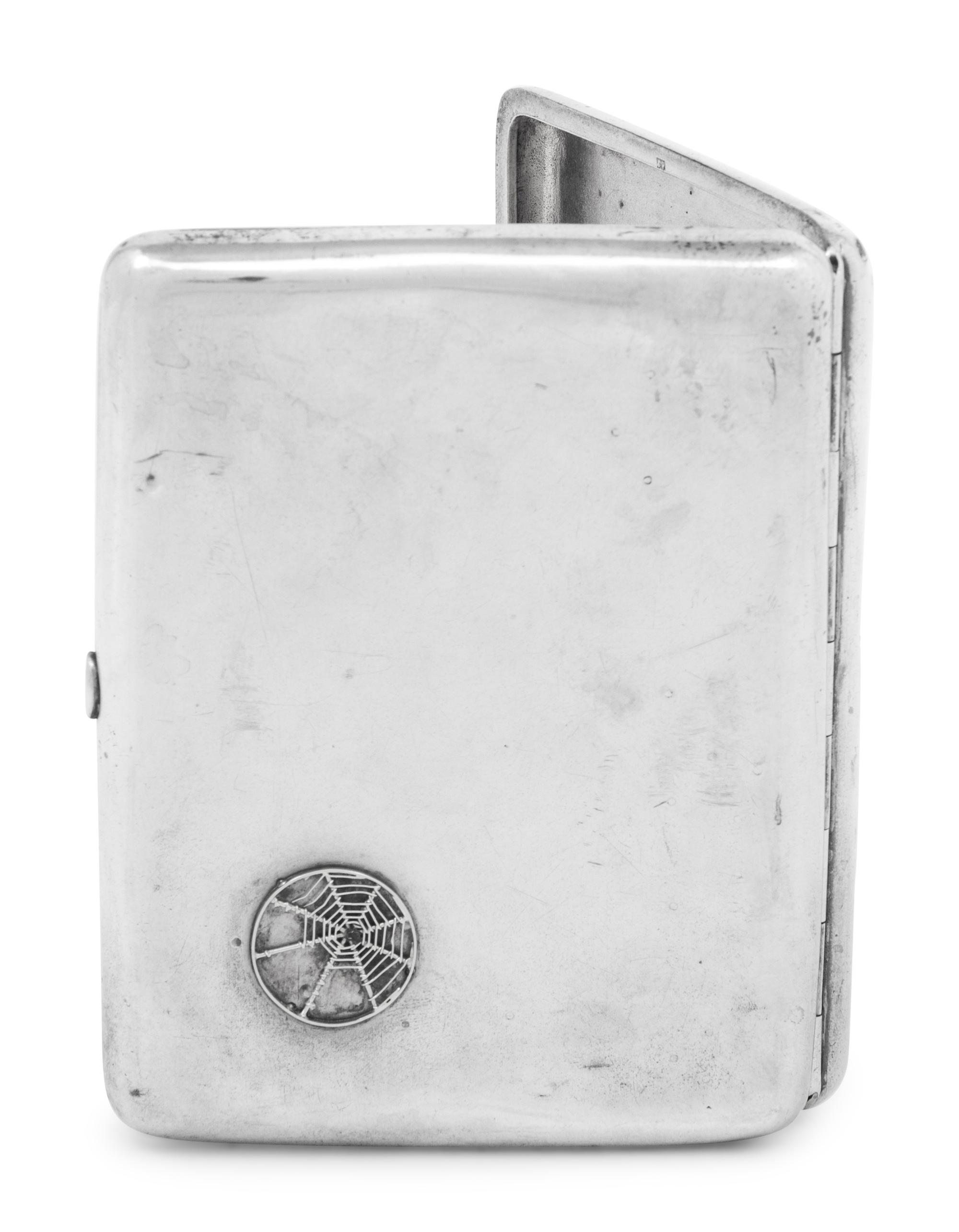A Russian Silver and Emerald-Inset Cigarette Case