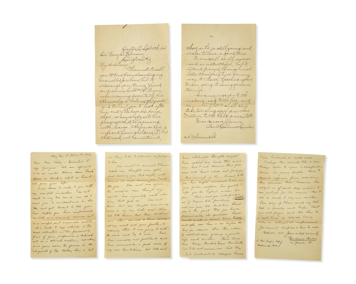 [African-Americana] Dunbar, Paul Laurence. Collection of 3 Inscribed Books and 4 Autographed and Typed Letters, signed