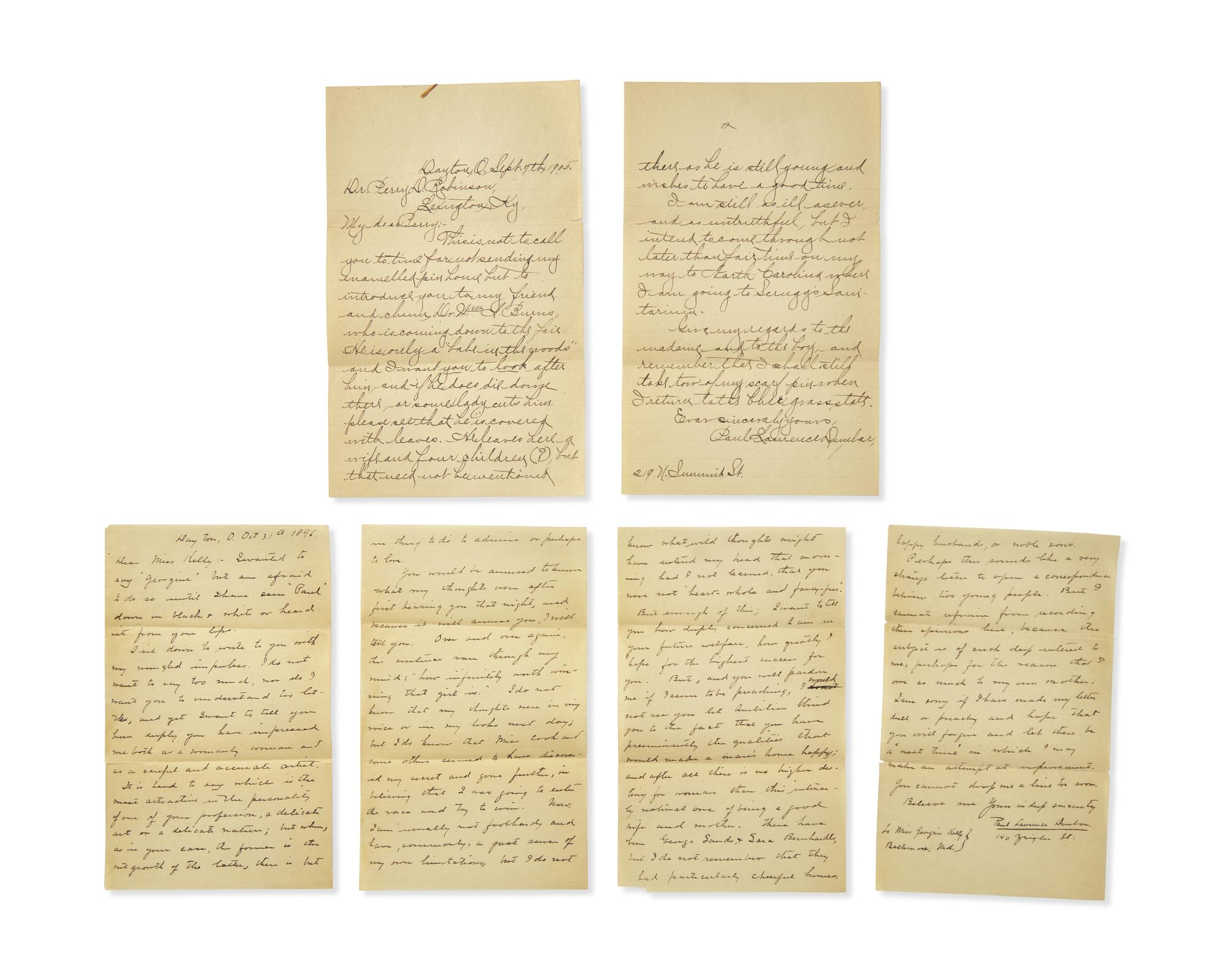 [African-Americana] Dunbar, Paul Laurence. Collection of 3 Inscribed Books and 4 Autographed and Typed Letters, signed