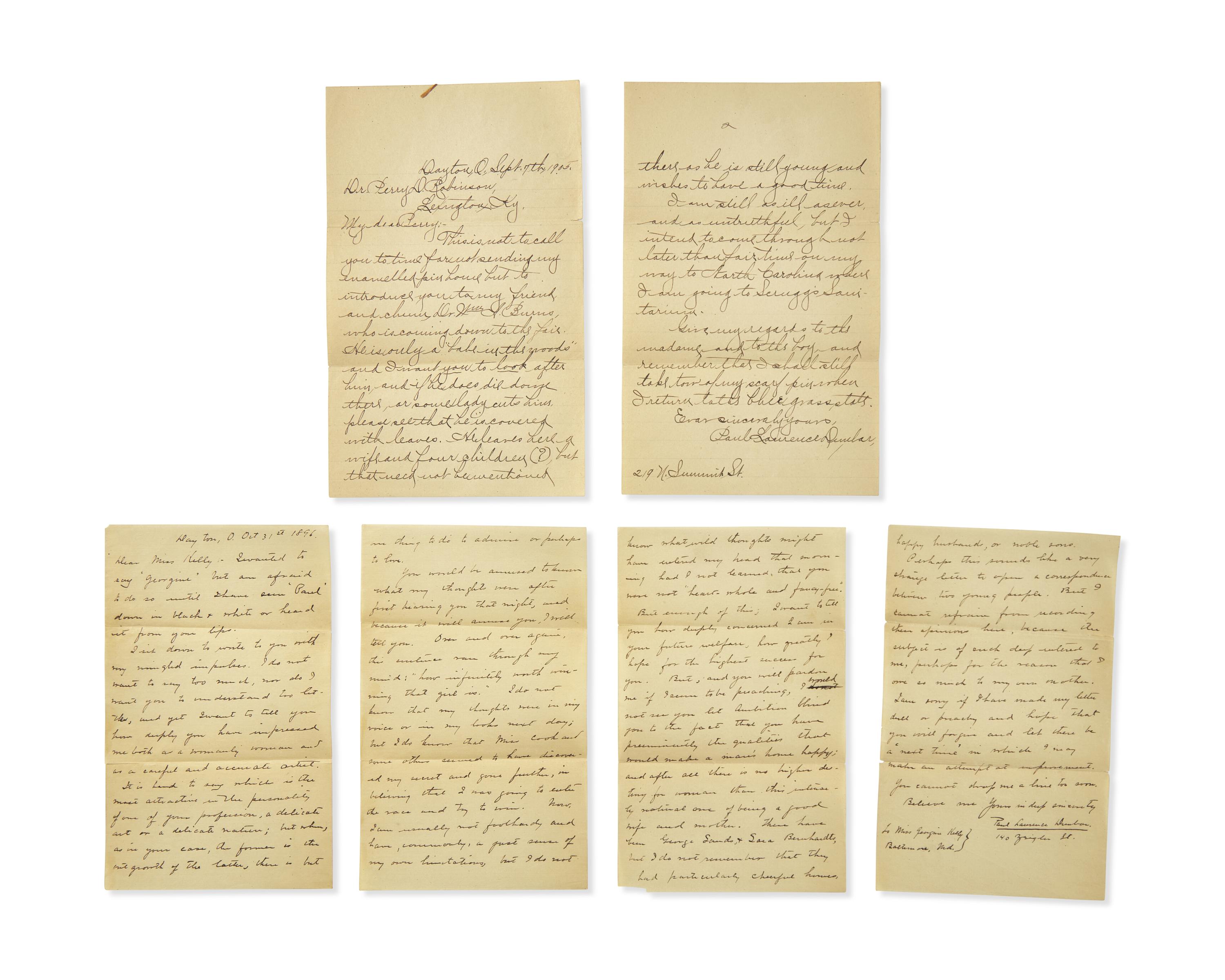 [African-Americana] Dunbar, Paul Laurence. Collection of 3 Inscribed Books and 4 Autographed and Typed Letters, signed