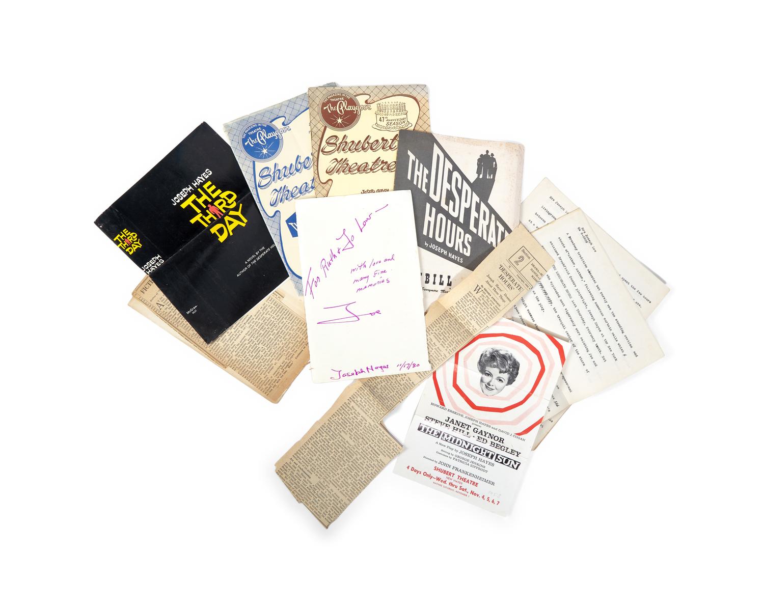 HAYES, Joseph (1918-2006). A group of 3 inscribed titles, comprising: