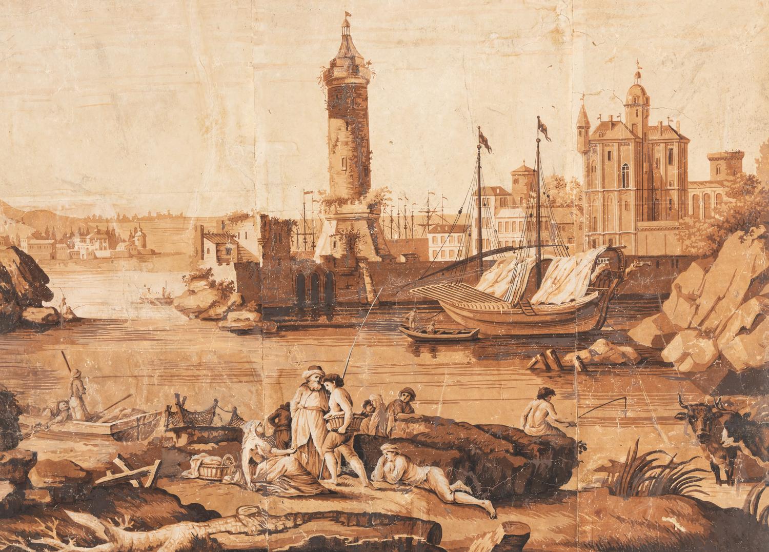 A French Scenic Wallpaper Depicting Palazzo Vinadio