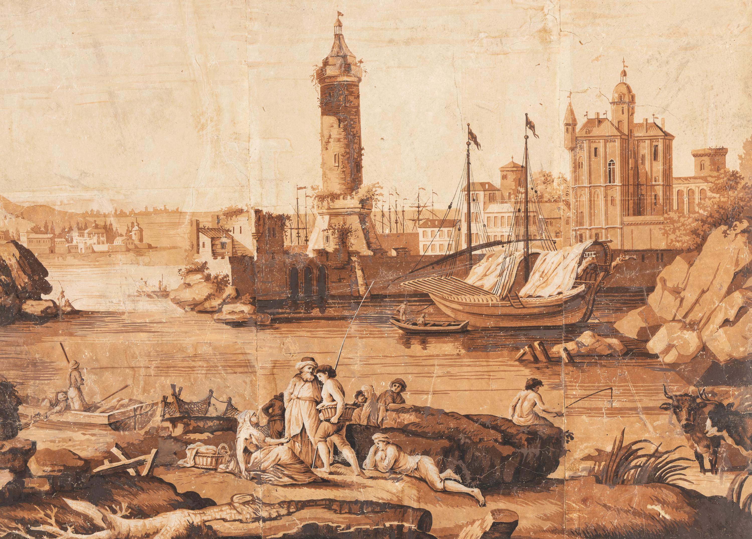 A French Scenic Wallpaper Depicting Palazzo Vinadio