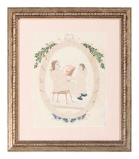 Six Figural Pinprick and Watercolor Pictures