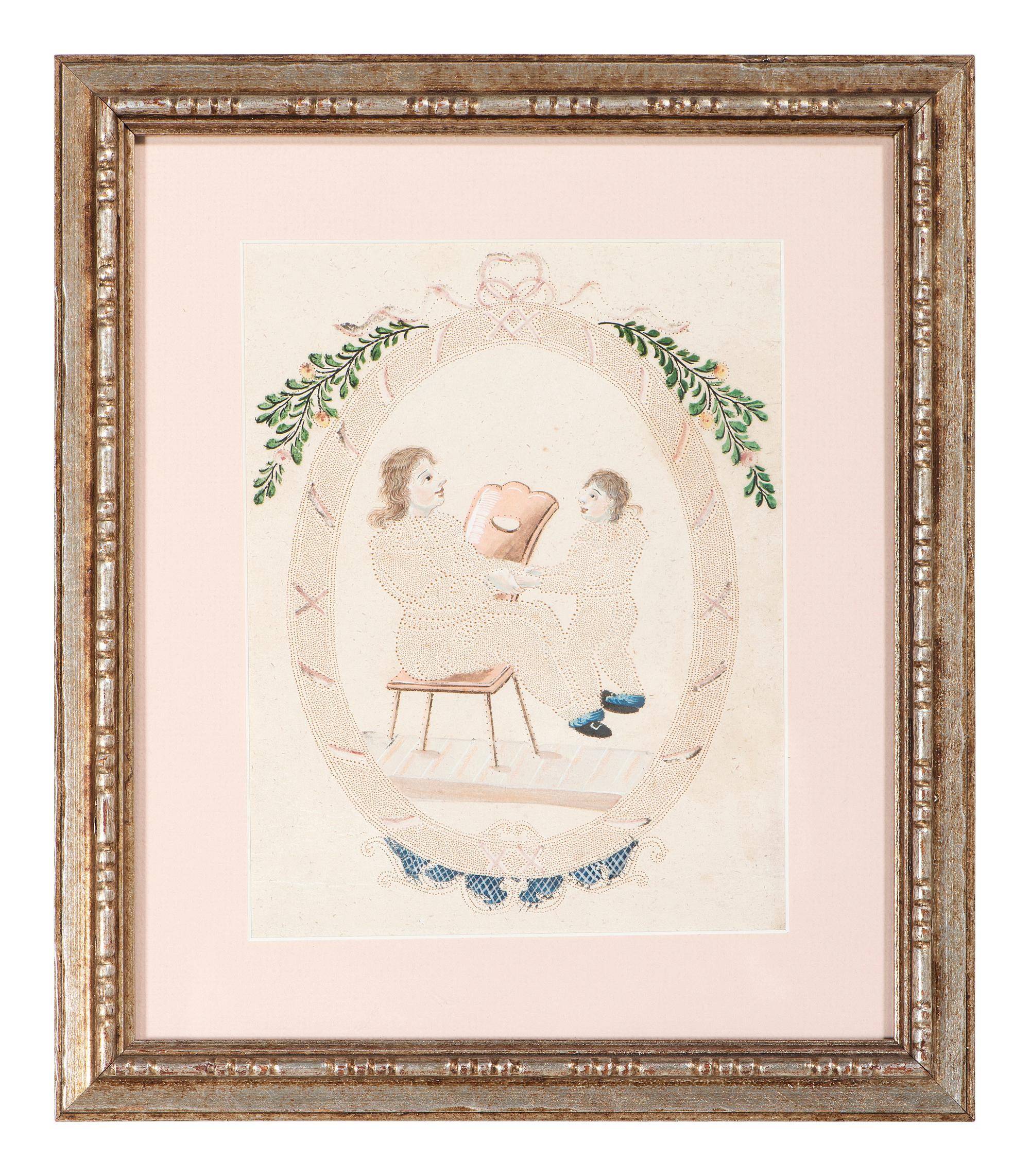 Six Figural Pinprick and Watercolor Pictures
