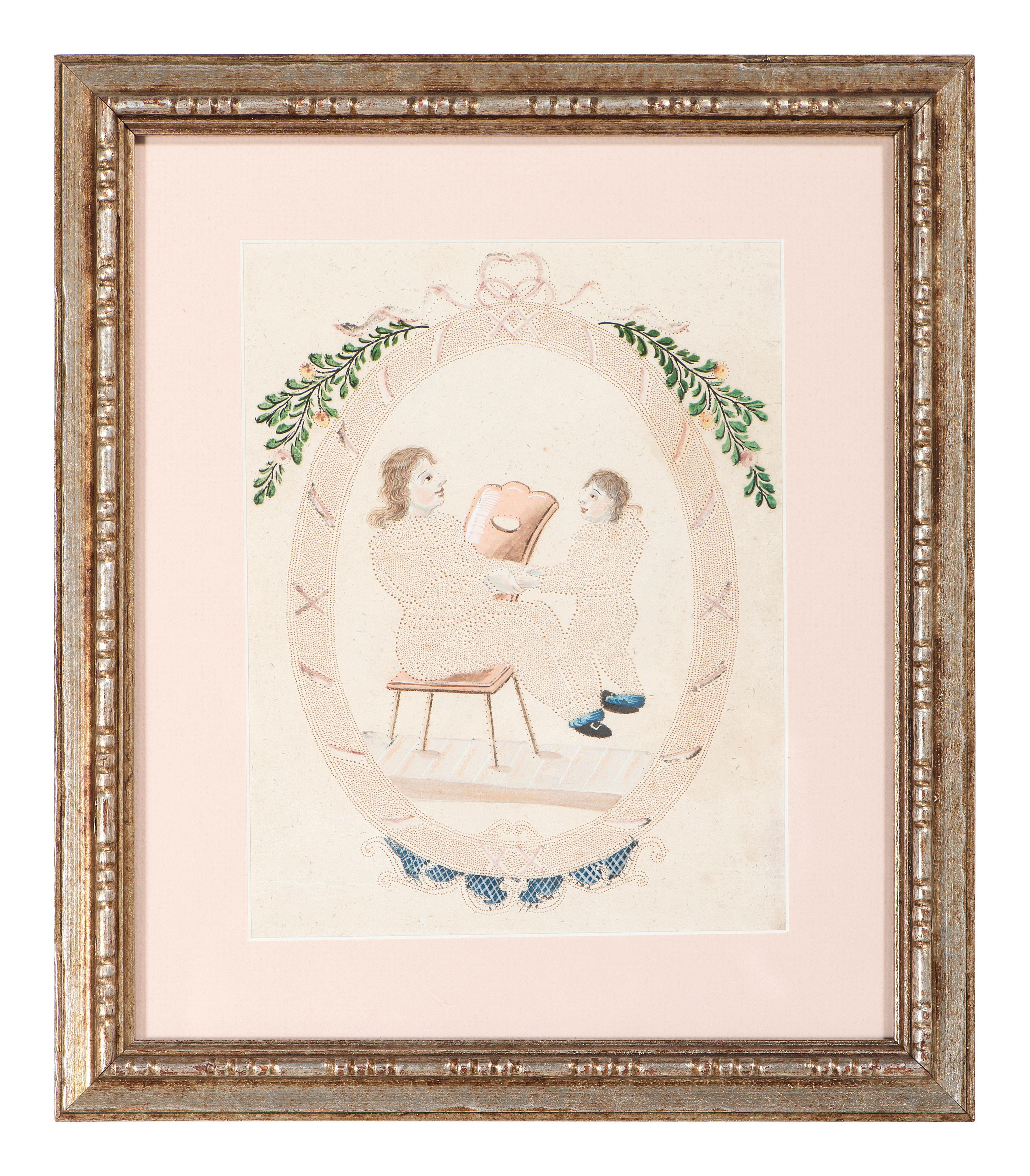 Six Figural Pinprick and Watercolor Pictures