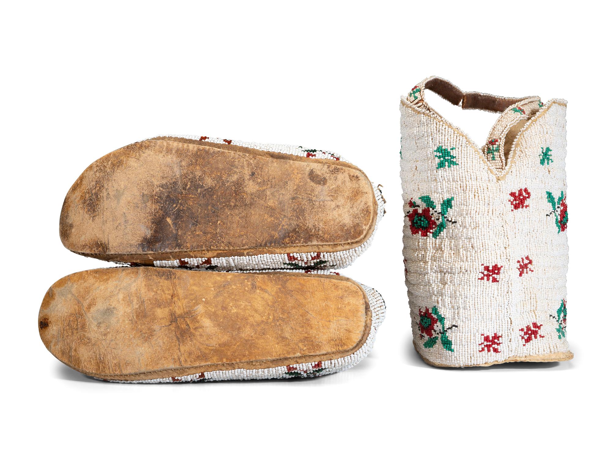 Sioux Beaded Hide Bag and Moccasins