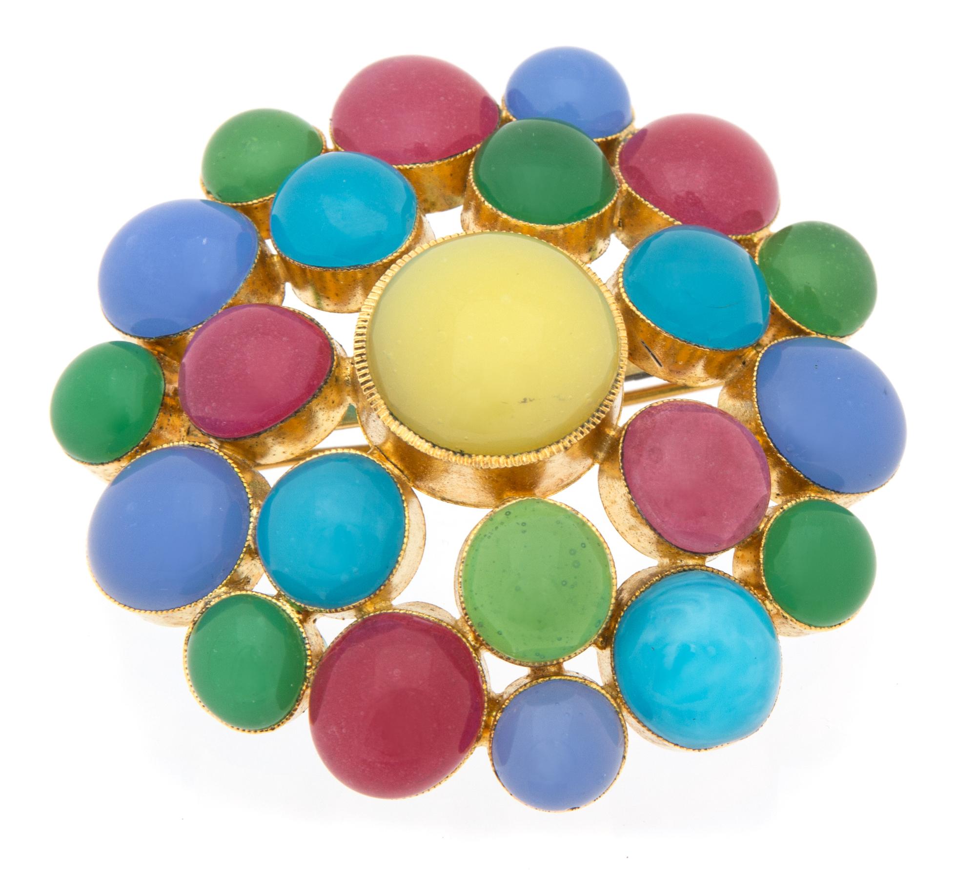 A Chanel Multicolor Gripoix Brooch, 2.5" diameter.
