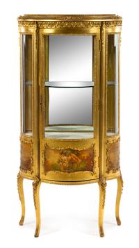 A Louis XV Style Giltwood and Vernis Martin Vitrine Cabinet Height 55 1/4 x width 26 1/4 x depth 13 1/2 inches. — EARLY 20TH CENTURY