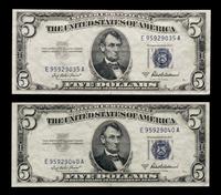 A Two United States Series 1953A $5 Silver Certificates