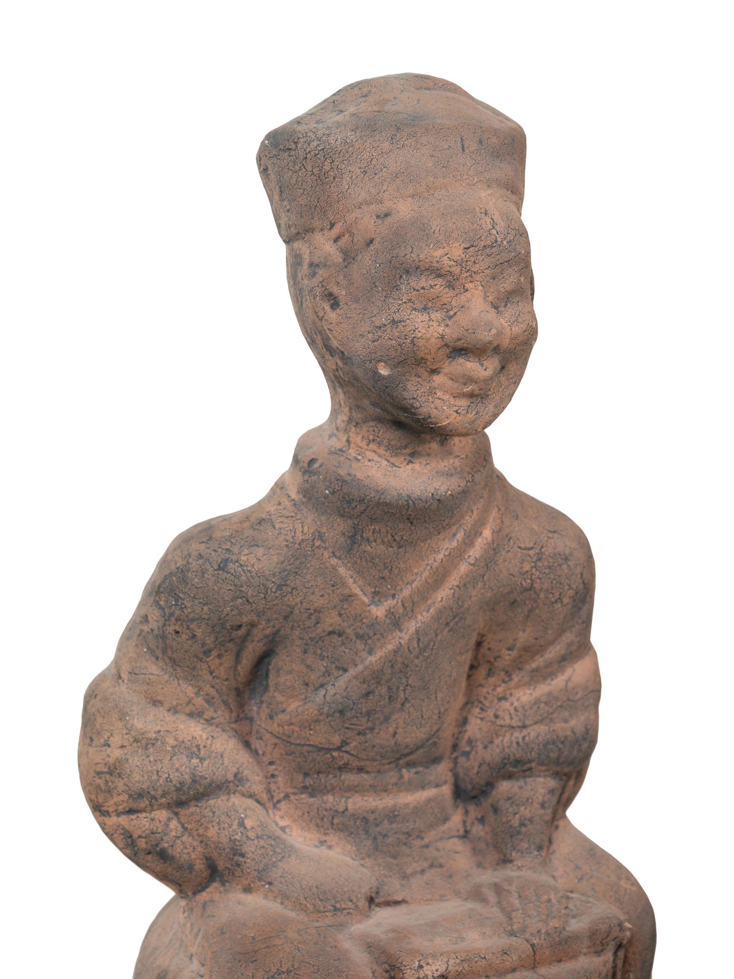 A Pair of Chinese Terra Cotta Figural Lamps