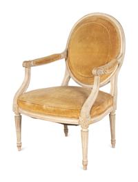 A Louis XVI Style Gray-Painted Fauteuil