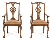 A Pair of Chippendale Style Walnut Arm Chairs Height 42 inches. — 20TH CENTURY