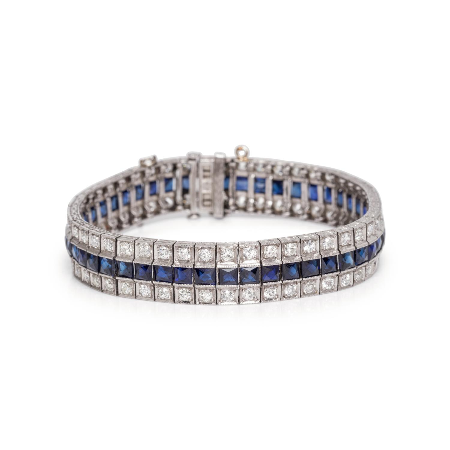 ART DECO, DIAMOND AND SYNTHETIC SAPPHIRE BRACELET