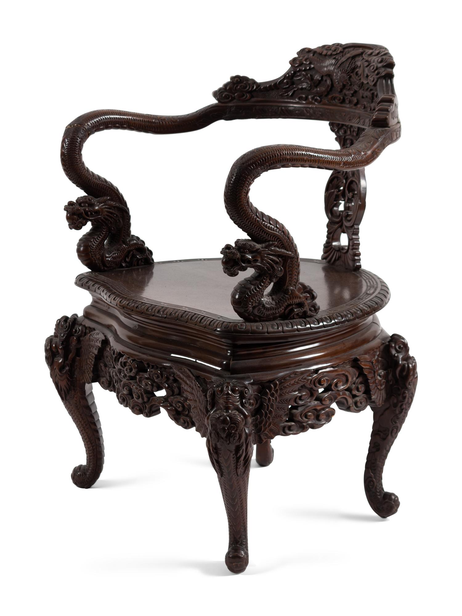 A Japanese Export Hardwood Armchair
