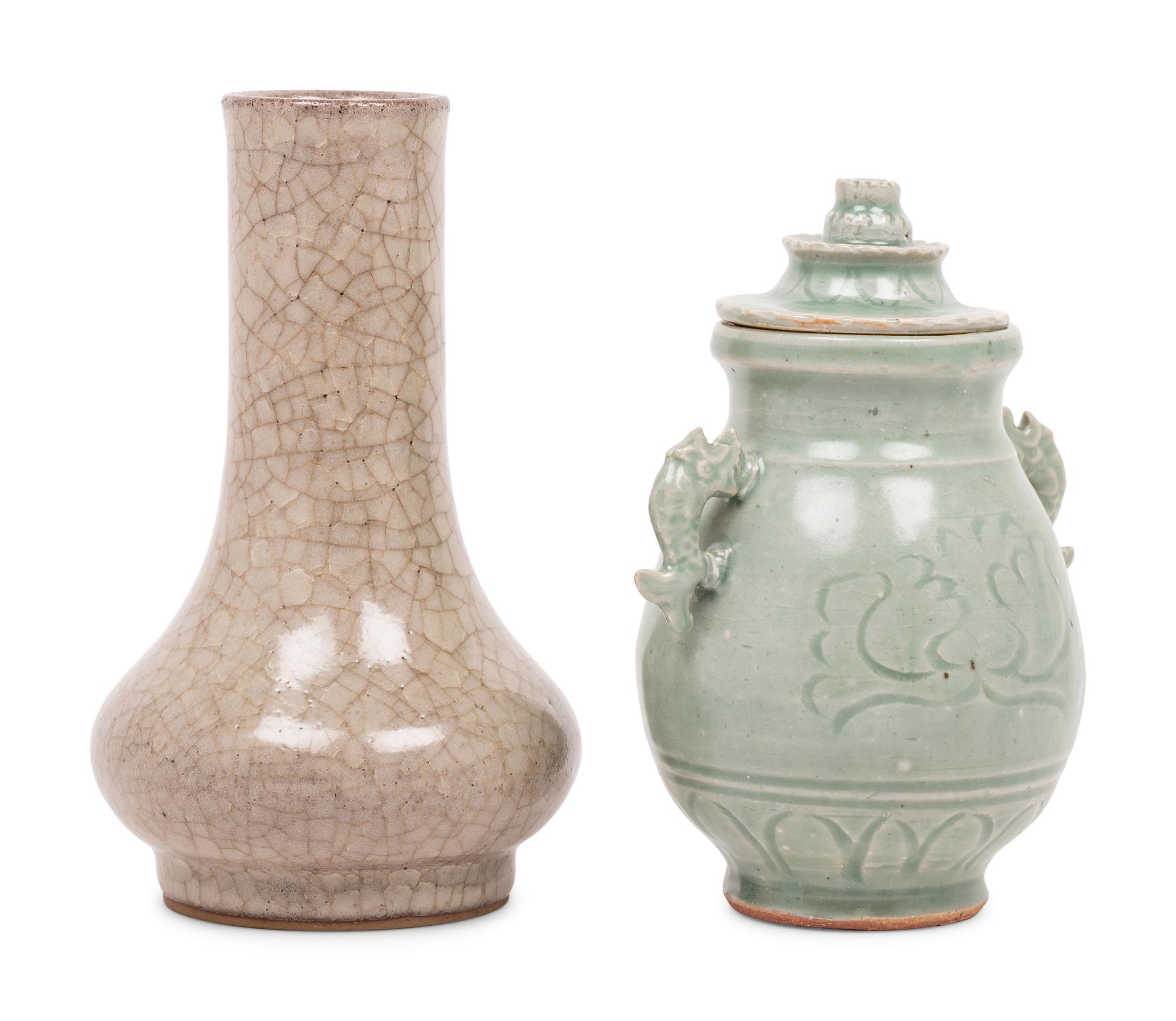 Two Chinese Monochrome Glazed Porcelain Vases