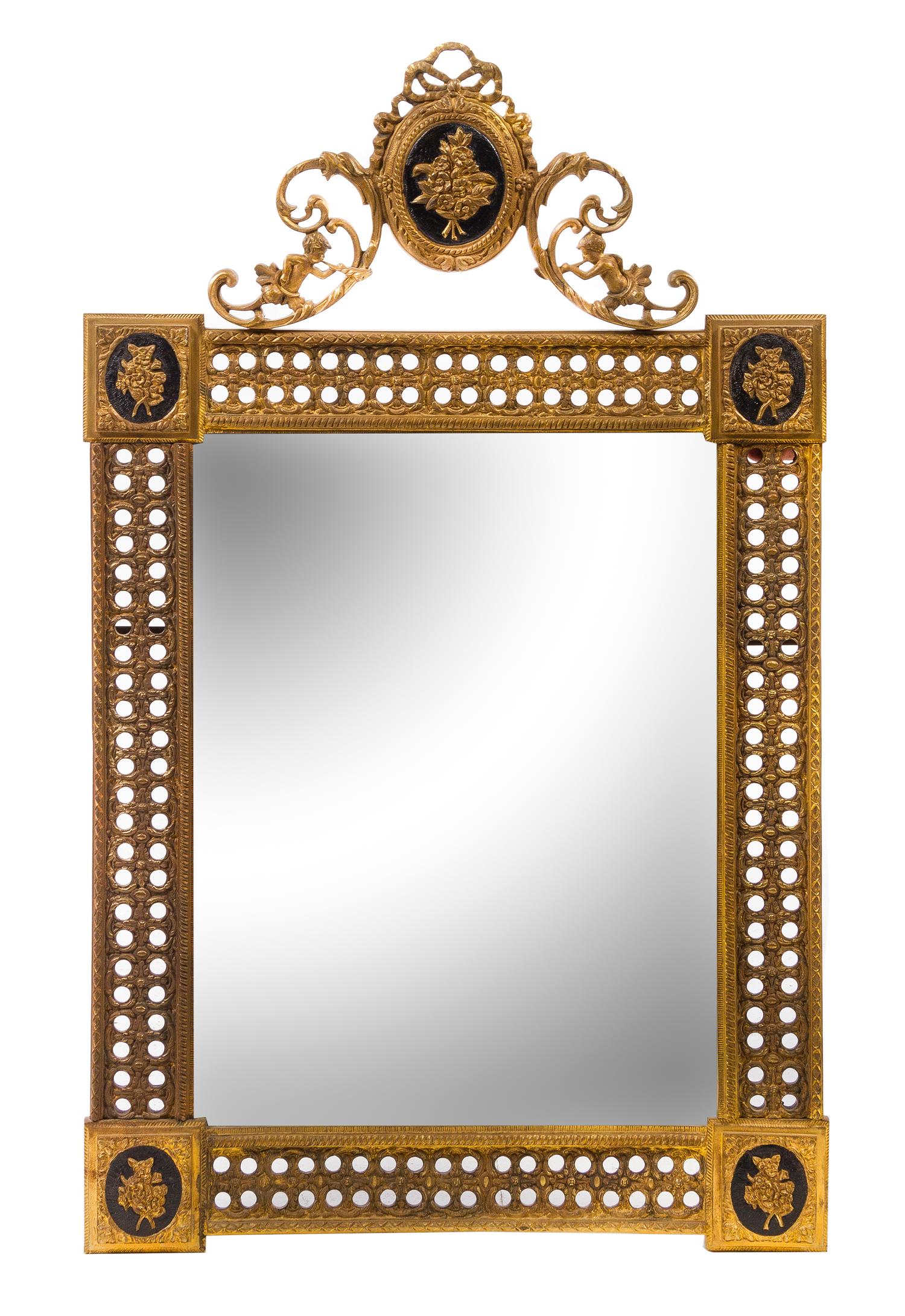 A Louis XVI Style Enameled Gilt Bronze Mirror Height 34 x width 21 inches. — 20TH CENTURY