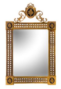 A Louis XVI Style Enameled Gilt Bronze Mirror Height 34 x width 21 inches. — 20TH CENTURY