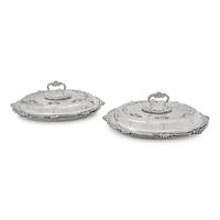 A Pair of English Silver Covered Vegetable Dishes